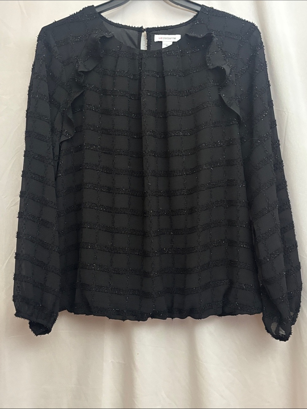 Liz Claiborne NWT Black Striped Bubble Hem Ruffle Blouse Size XL - Picture 6 of 16